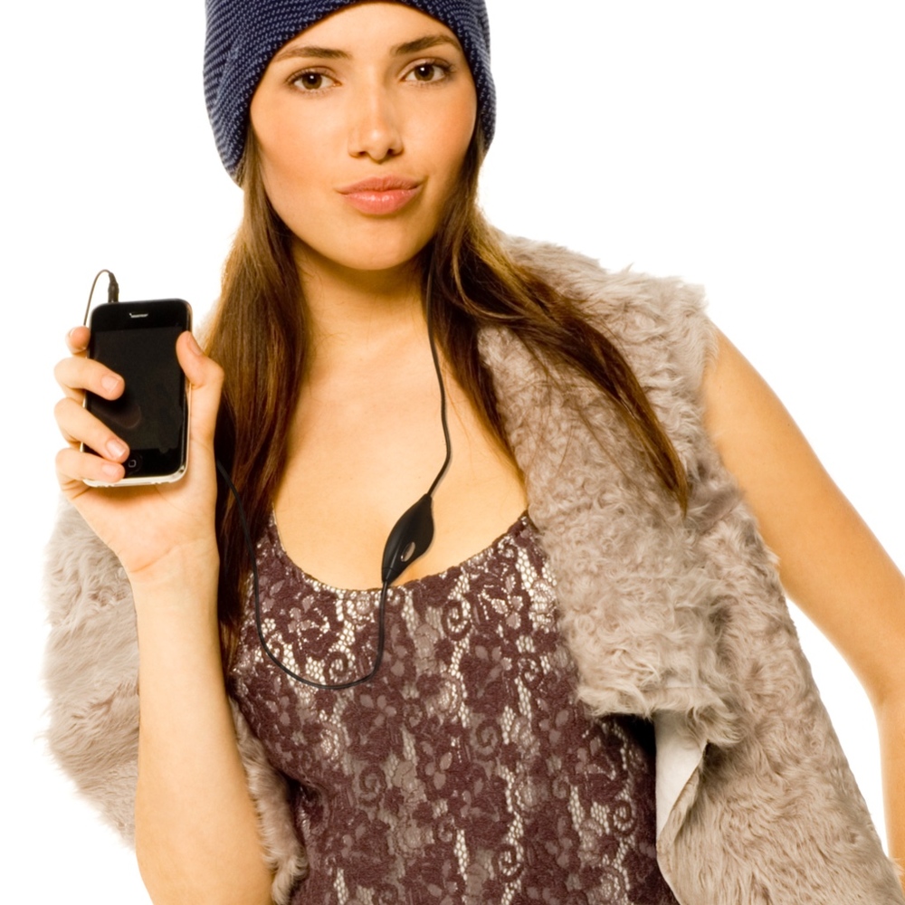 hi-Fun women's winter music beanie hat, brown/blue